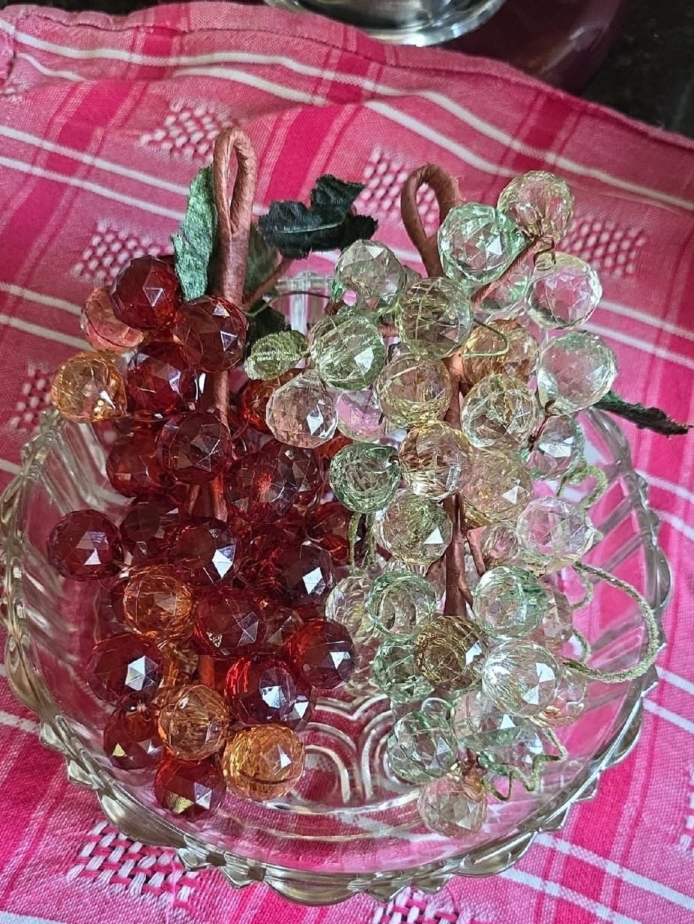 MCM 1960's Faceted Lucite Grapes 2 Sets Pale Green / Red